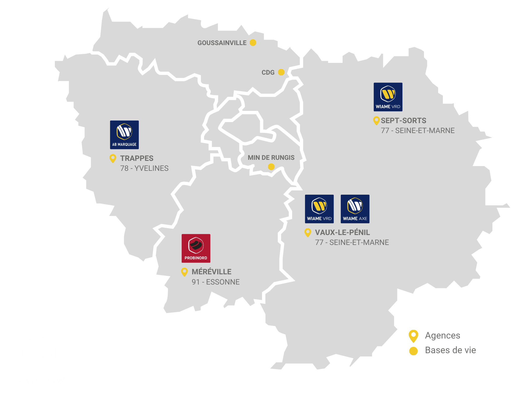Carte des implantations du Groupe WIAME